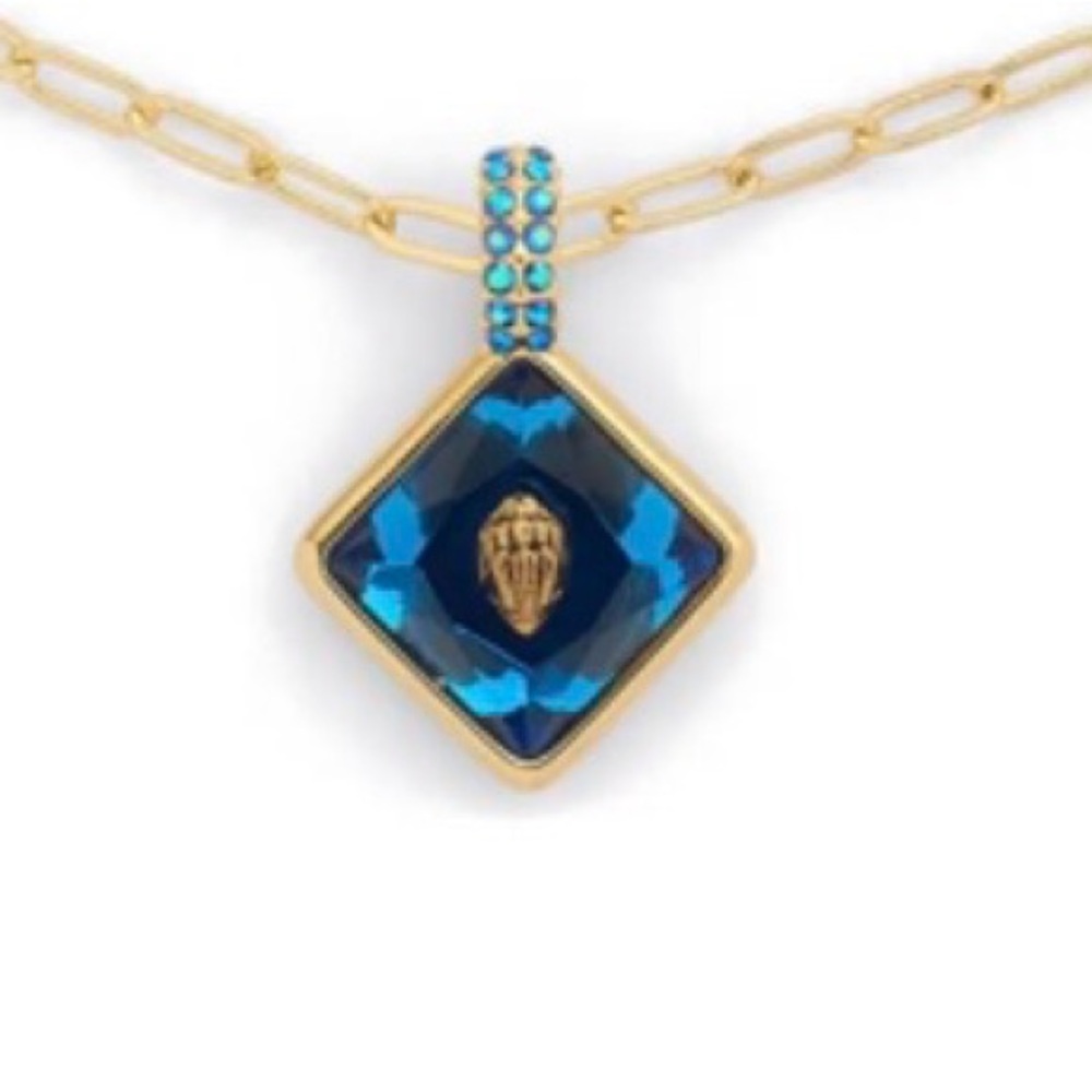 Kurt Geiger Gold Necklace with Blue Crystal Pendant